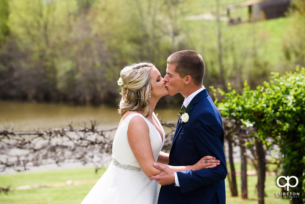 Bride and groom first look before their wedding at Greenbrier Farms.