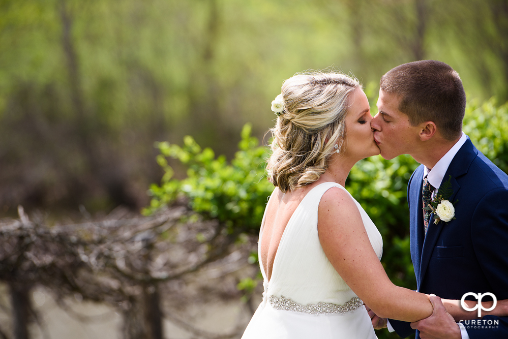 Bride and groom first look before their wedding at Greenbrier Farms.