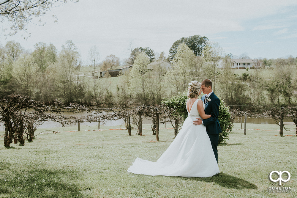 Bride and groom first look before their wedding at Greenbrier Farms.