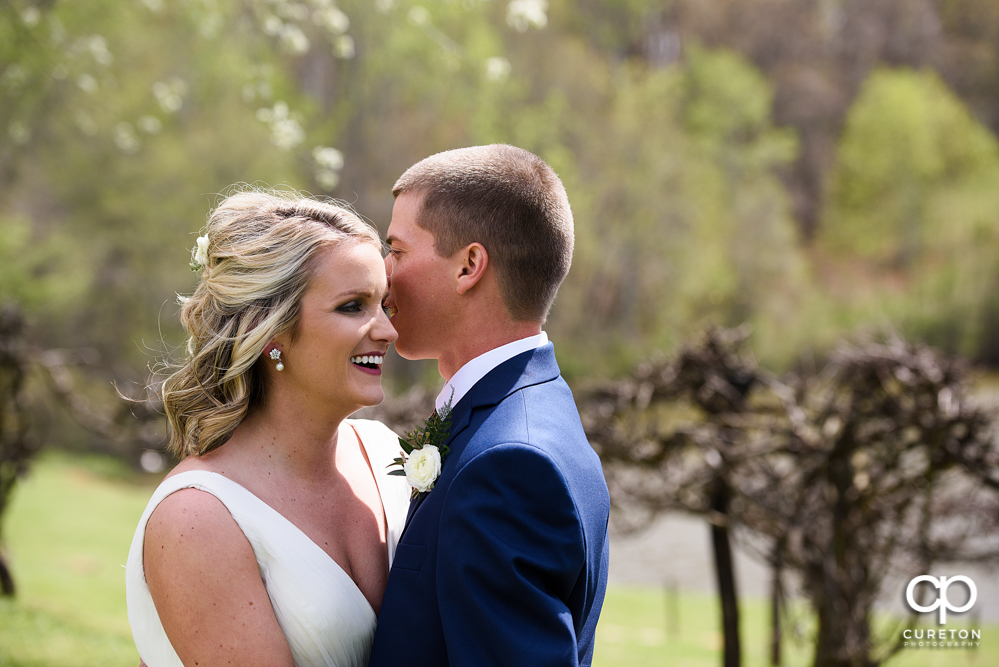 Bride and groom first look before their wedding at Greenbrier Farms.