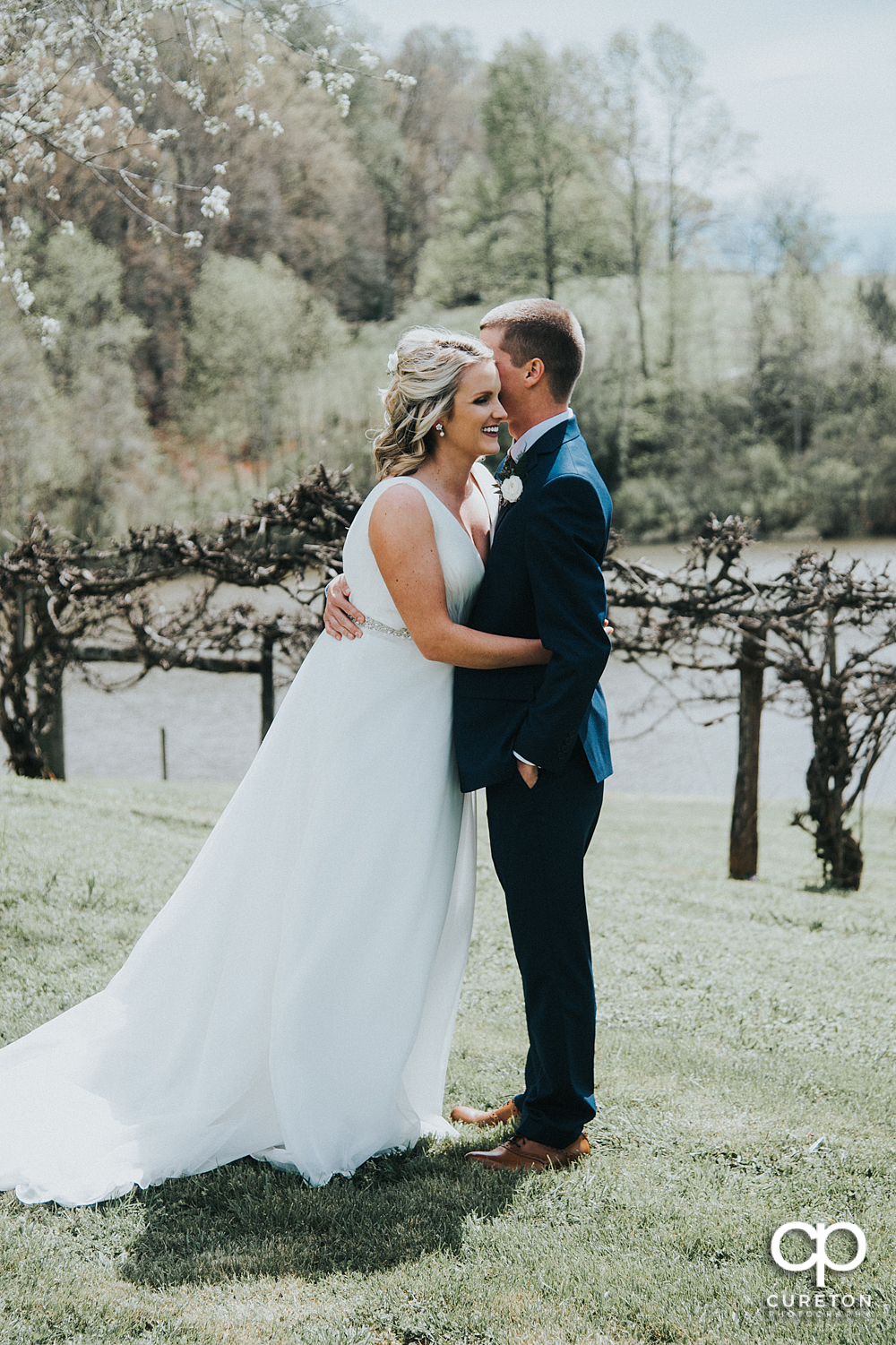 Bride and groom first look before their wedding at Greenbrier Farms.