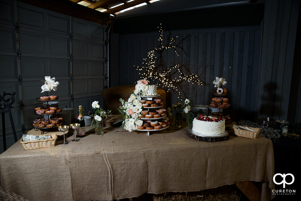 Donut cake display at the wedding.