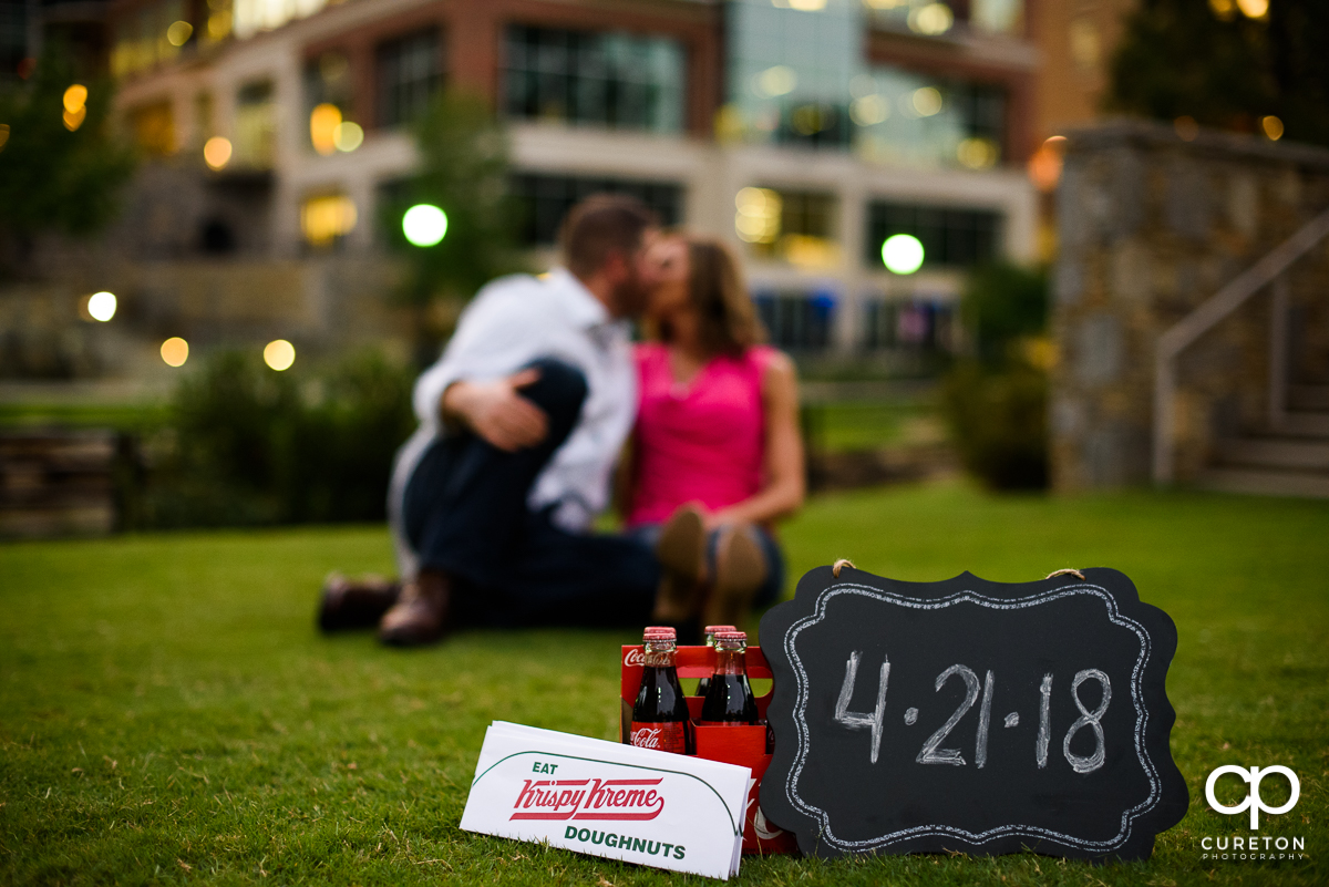 Save the Date photo with Coca-Cola bottles.