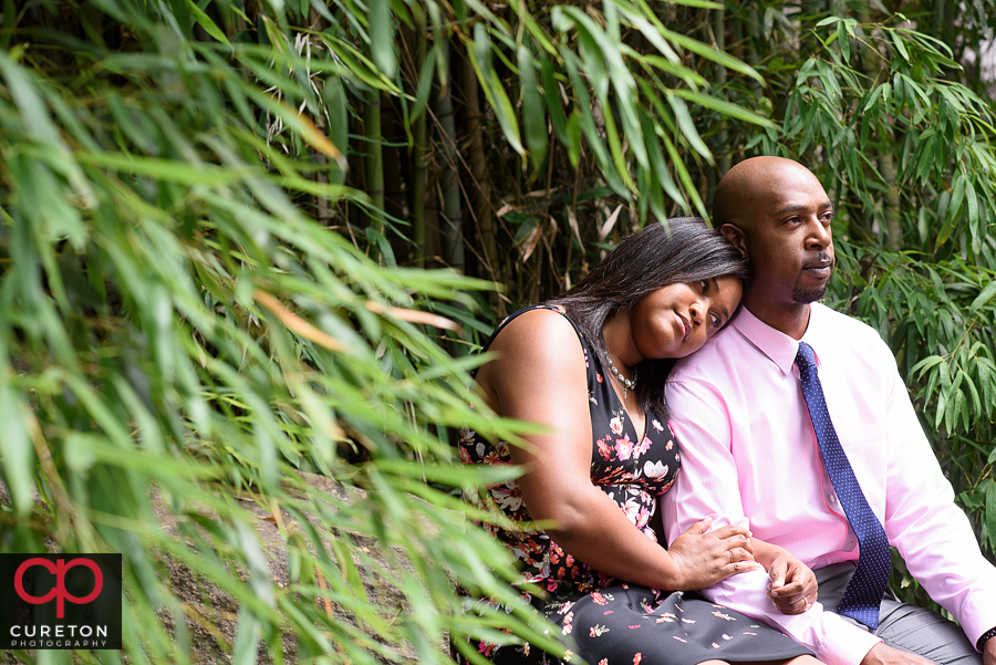 Married couple in some bamboo at the Rock Quarry Garden in Greenville,SC.