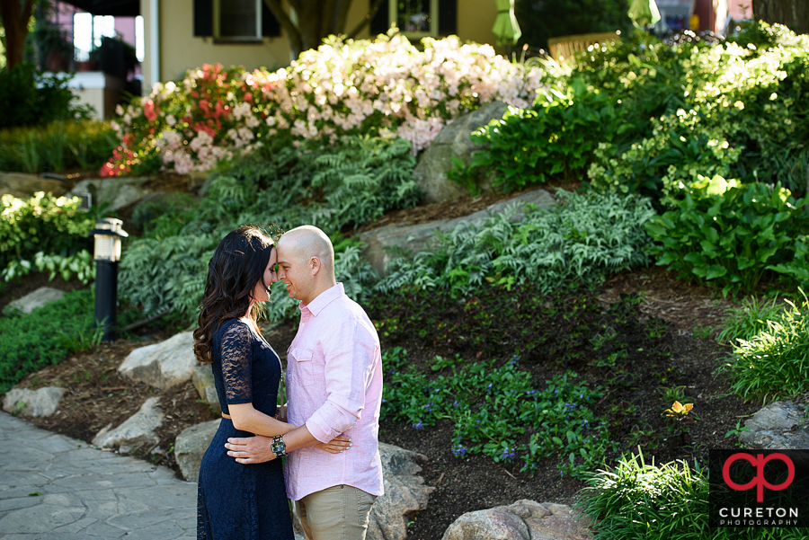 Couple in falls park during a Greenville,SC engagement session.