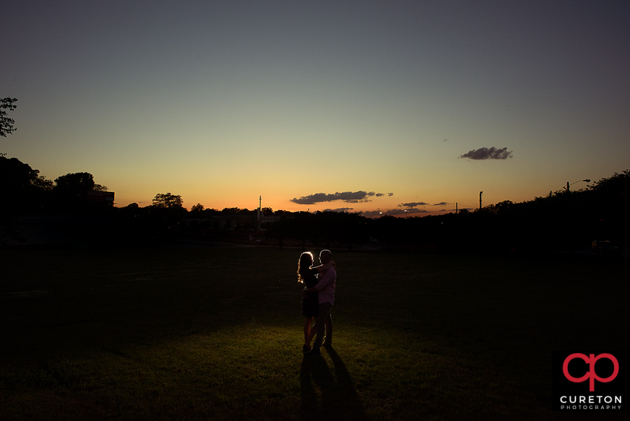 Sunset during a Greenville SC engagement session.