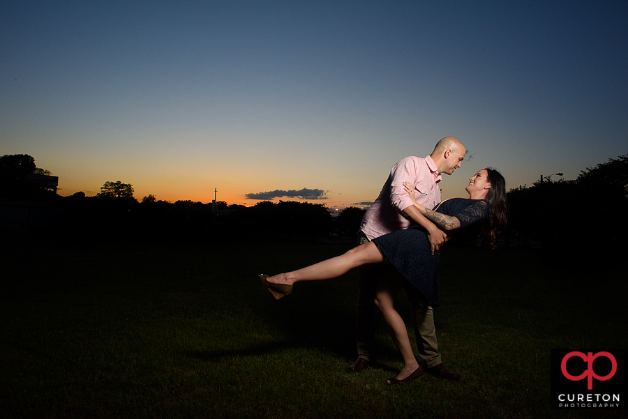 Sunset during a Greenville SC engagement session.