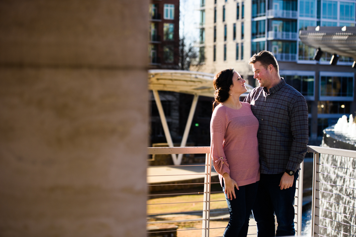 Engaged couple in downtown Greenville.