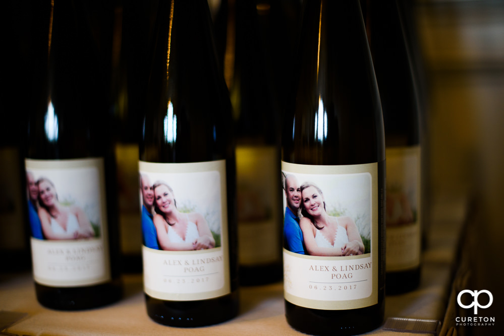 Custom labeled wine bottles with the wedding date.