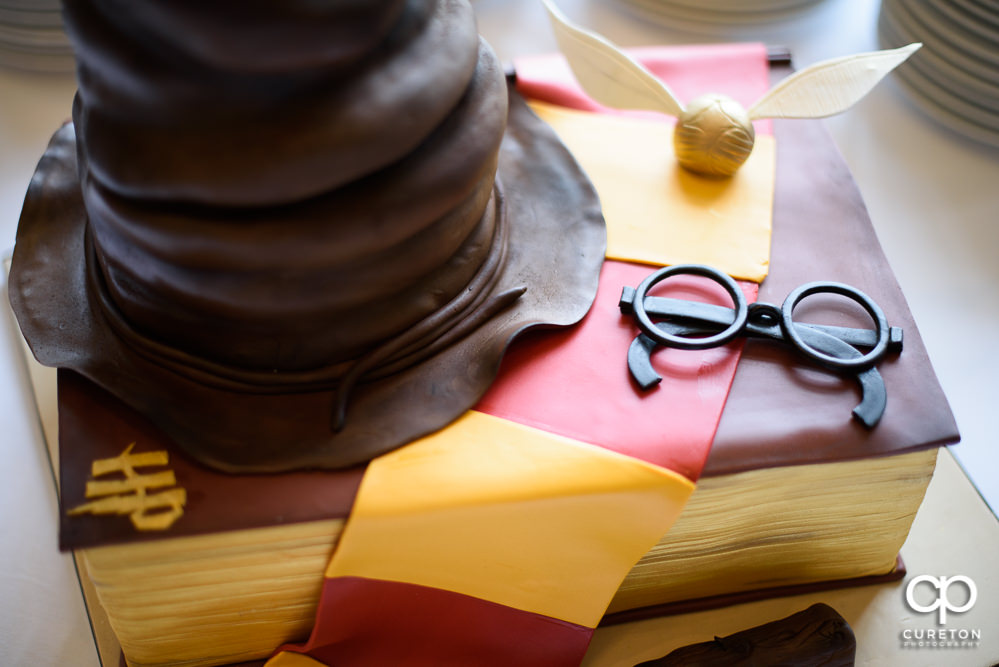 Custom Harry Potter themed wedding rehearsal cake by Kathy and Co in Greenville SC.