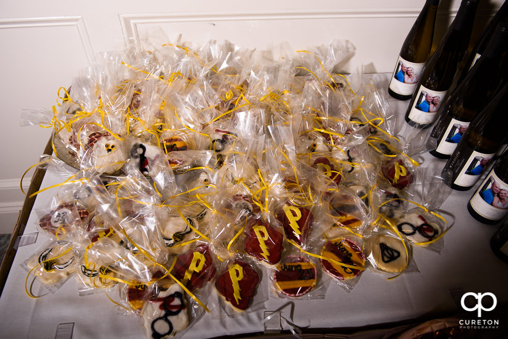 Custom Harry Potter cookies at the wedding rehearsal dinner.