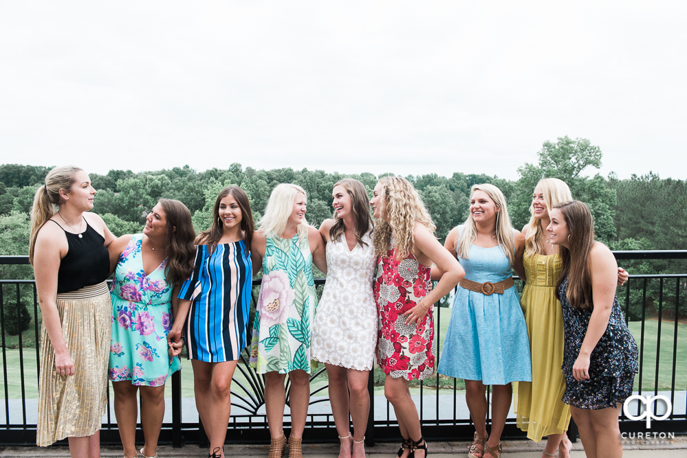 The bride and bridesmaids at the wedding rehearsal dinner in Greenville,SC.