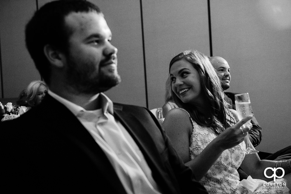 Guests enjoying themselves at the rehearsal dinner in Greenville.