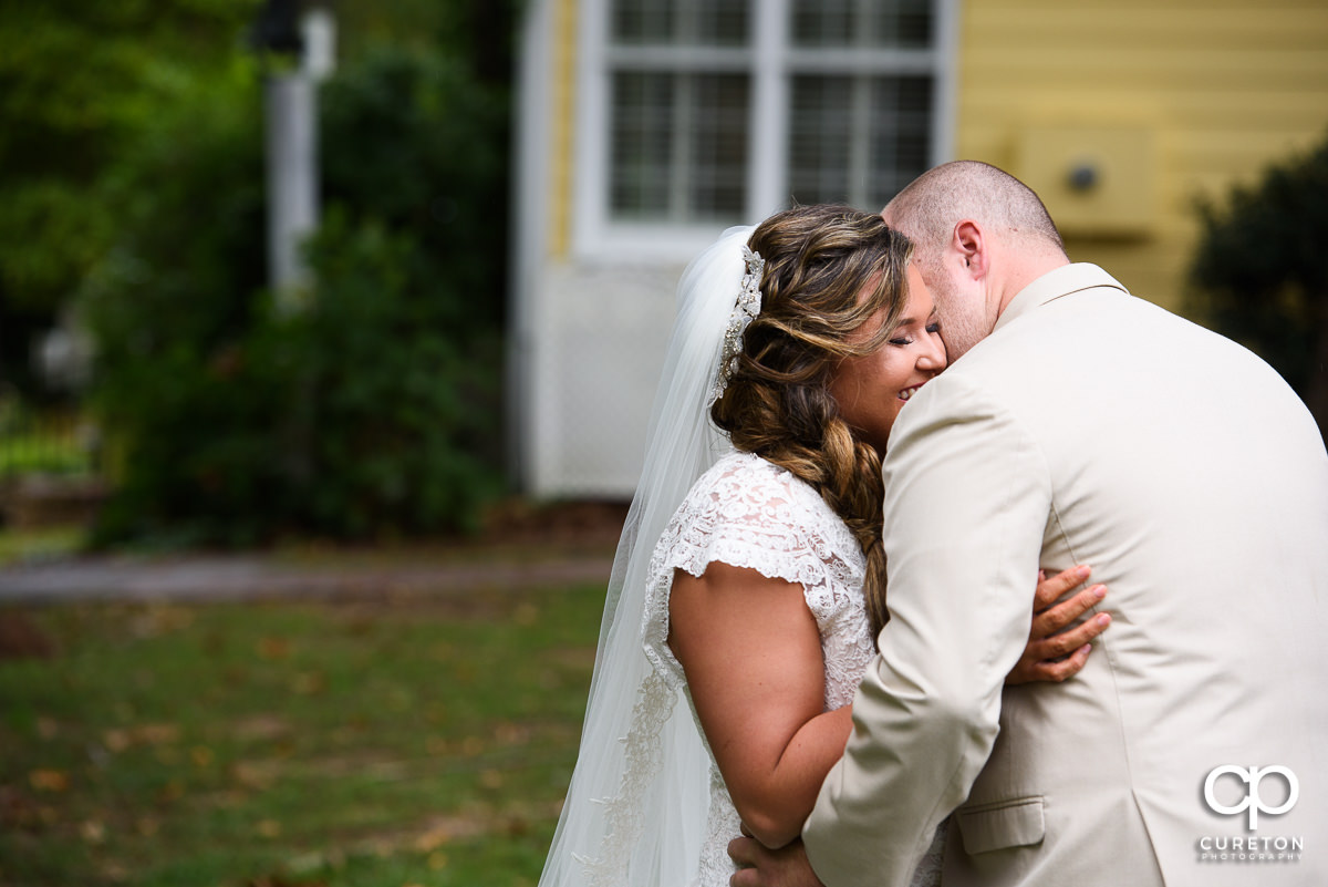 Bride and Groom first look at The Grove at Pennington.