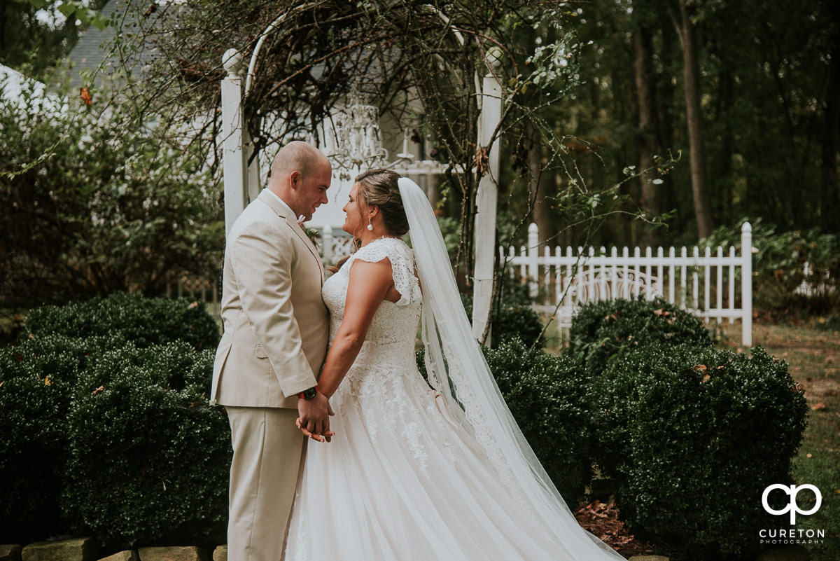 Bride and groom before the wedding ceremony at The Grove at Pennington.