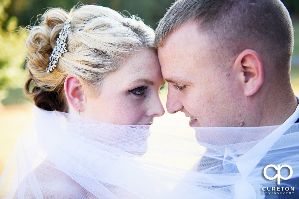 Close up of the bride and groom.