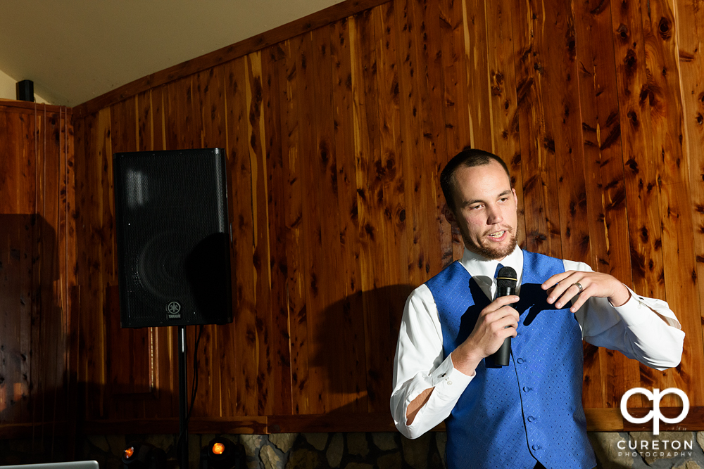 Best man giving a toast.