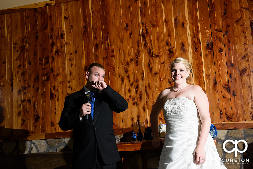 Groom welcoming the wedding guests.