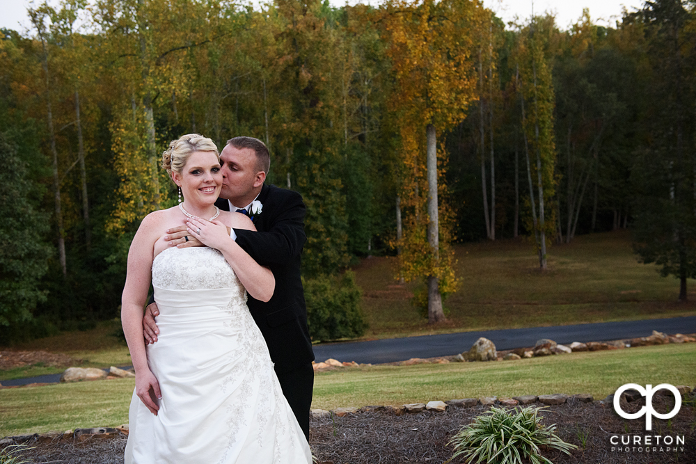 Bride and groom after their wedding at the Hollow at Paris mountain.