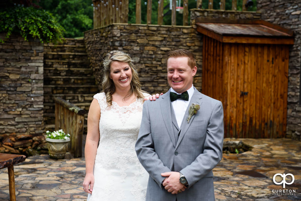 Bride and groom first look.