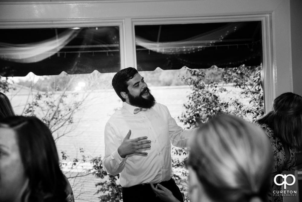 Guests dancing at the wedding reception.