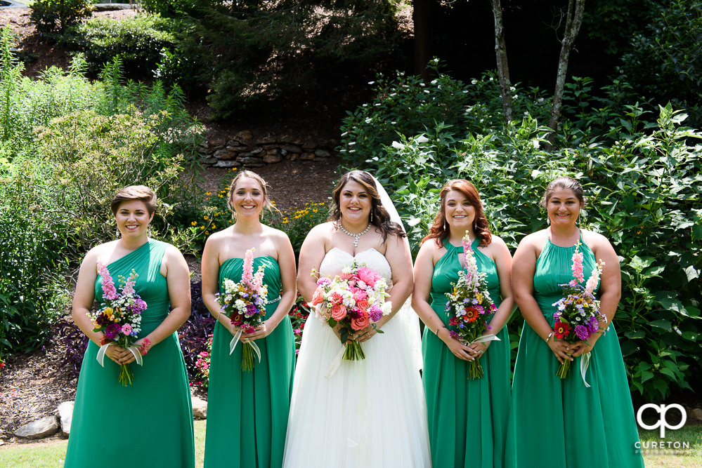 The bridesmaids in the park.