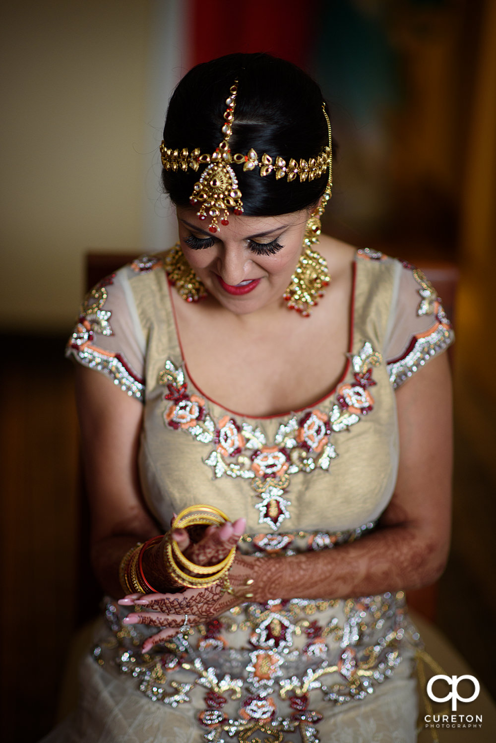 Indian bride getting ready for her wedding.