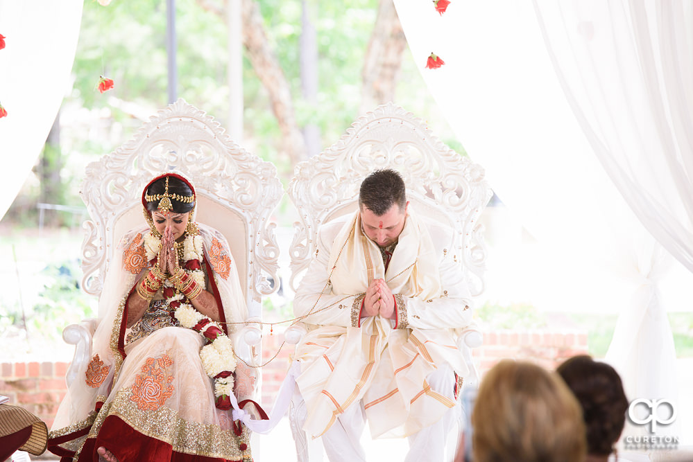 Outdoor Indian wedding ceremony at Embassy Suites hotel in Greenville SC.