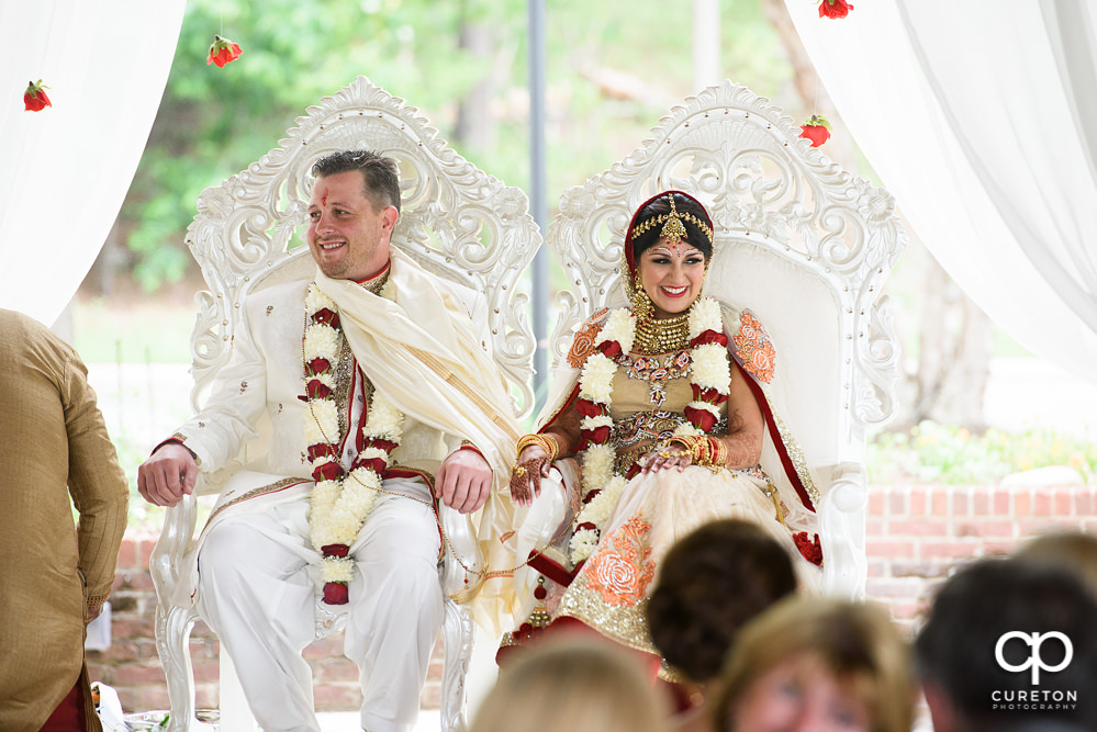 Outdoor Indian wedding ceremony at Embassy Suites hotel in Greenville SC.