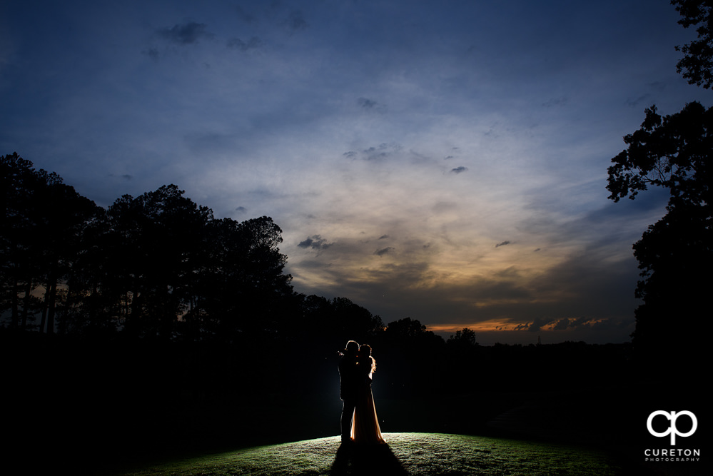 Bride and groom at sunset after their Greenville Indian wedding.