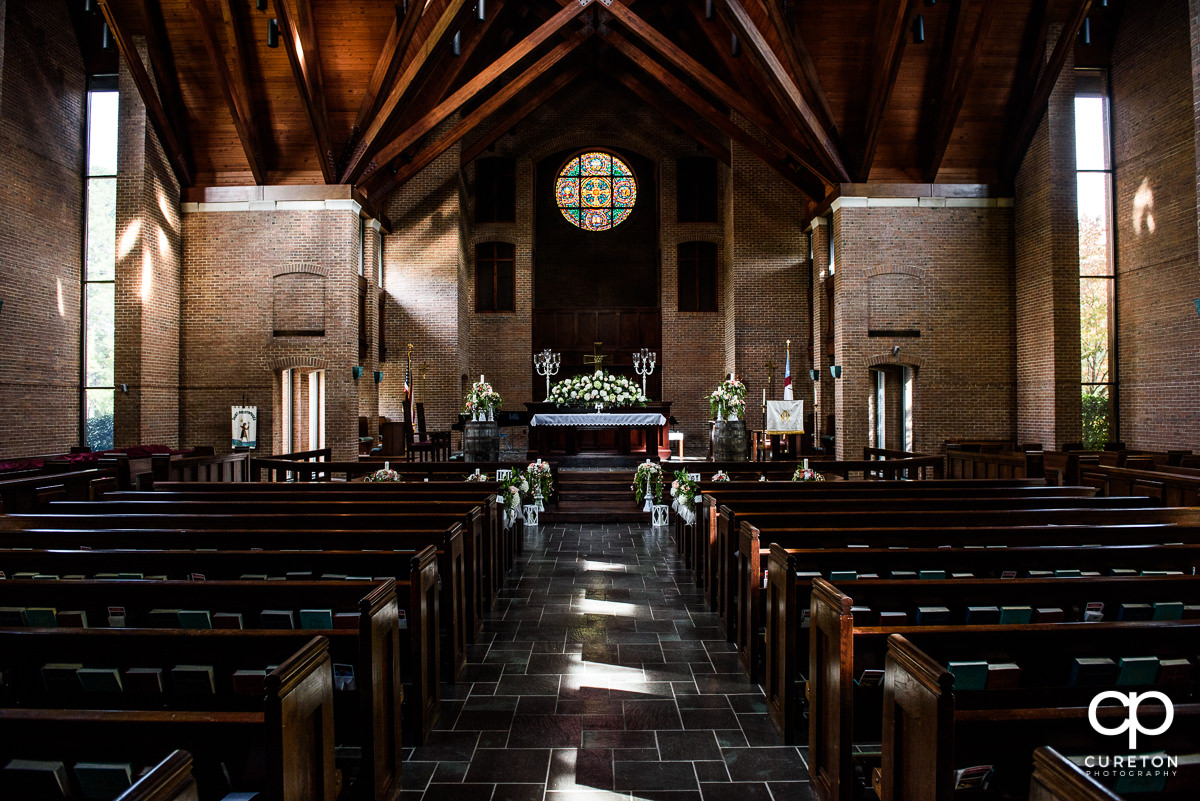 The sanctuary decorated for a wedding at St. Christopher's church in Spartanburg.