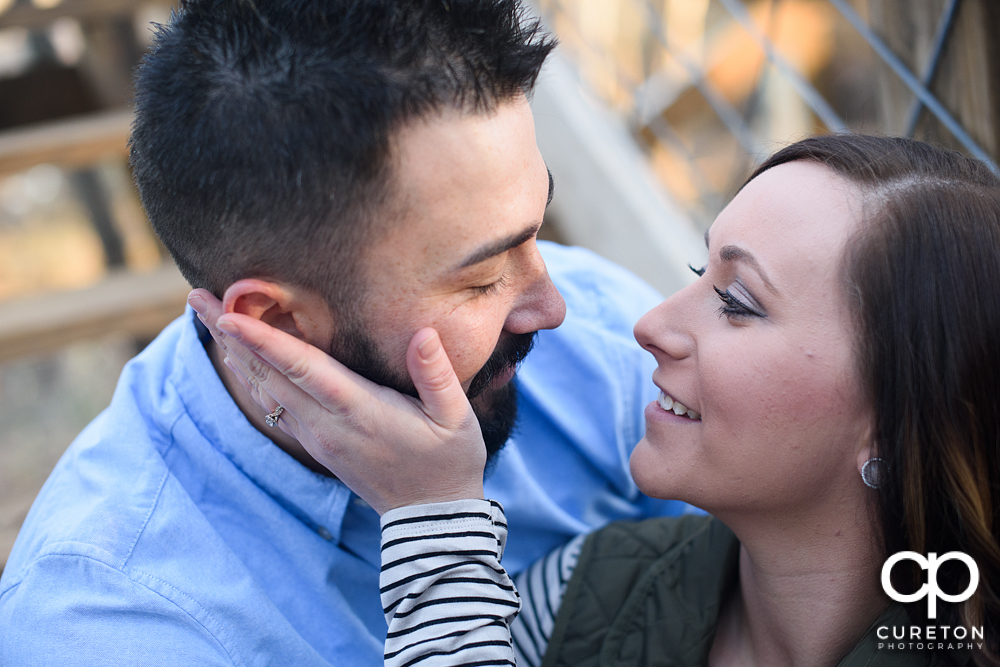 Closeup of future bride and groom.