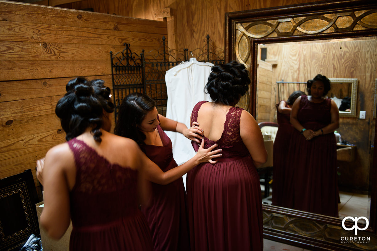 Bridesmaids getting ready.