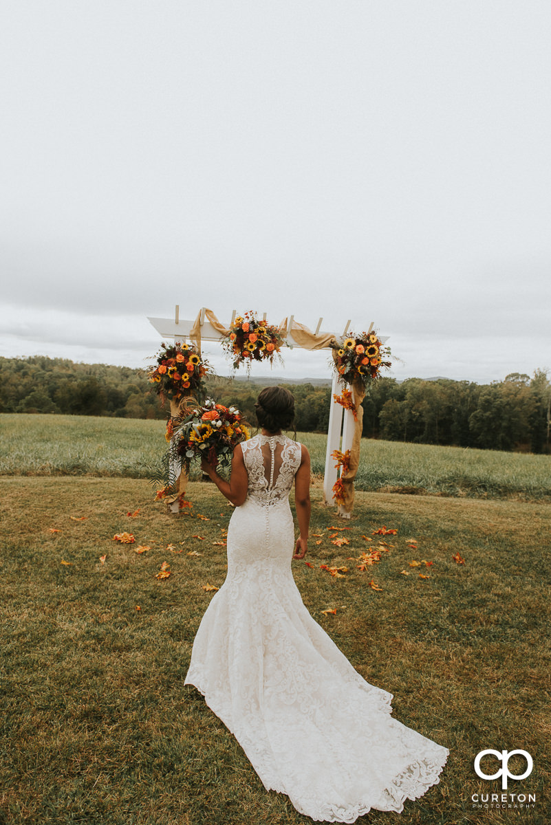 Bride in the field at Lindsey Plantation in Taylors,SC.