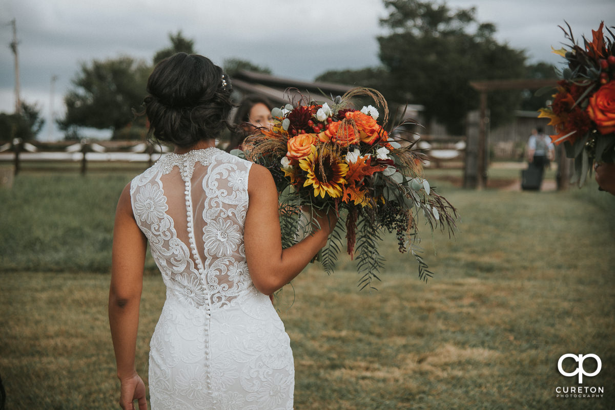 Bride holding her bouquet.