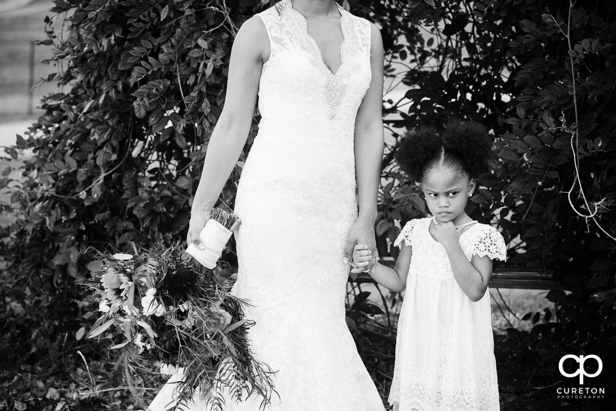 Unhappy flower girl.