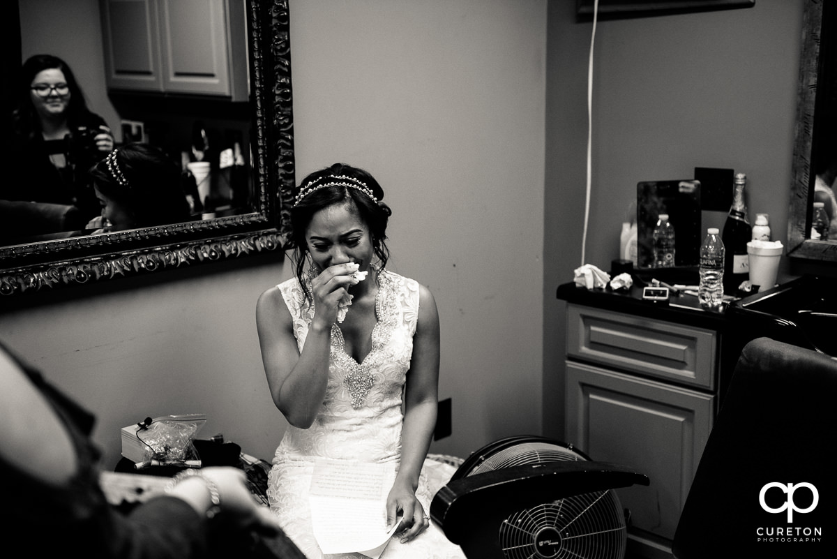 Bride crying.