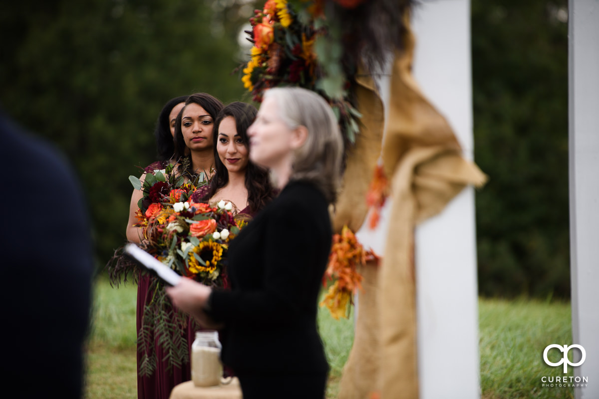 Bridesmaids during the ceremony.