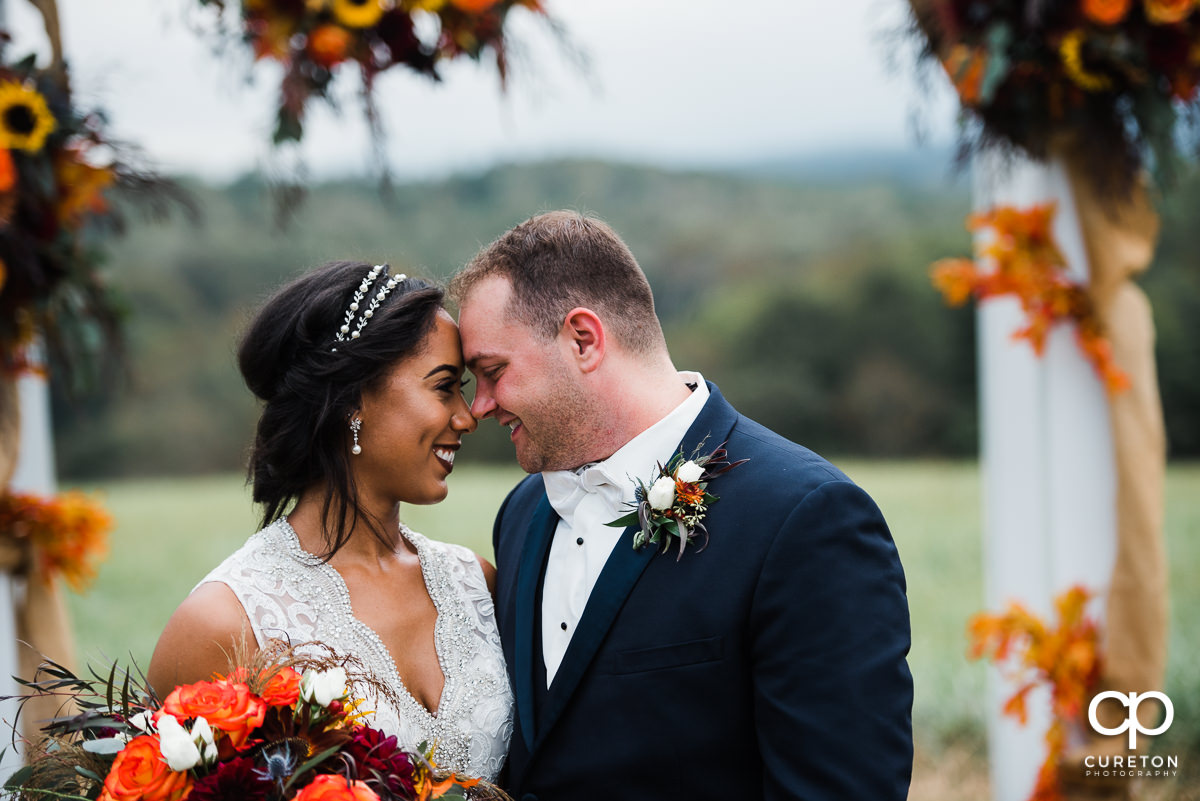 Bride and groom face to face.