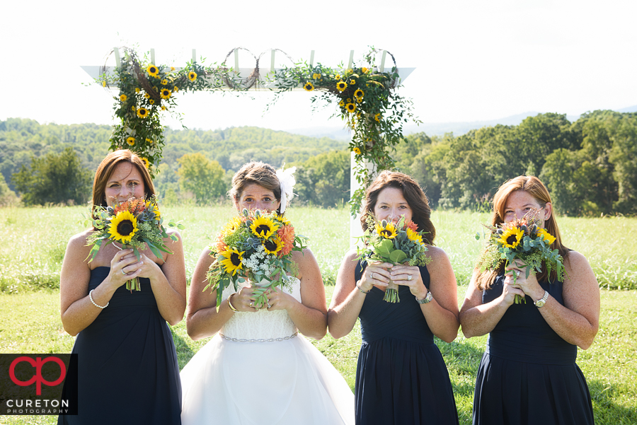 Bridesmaids in the field.