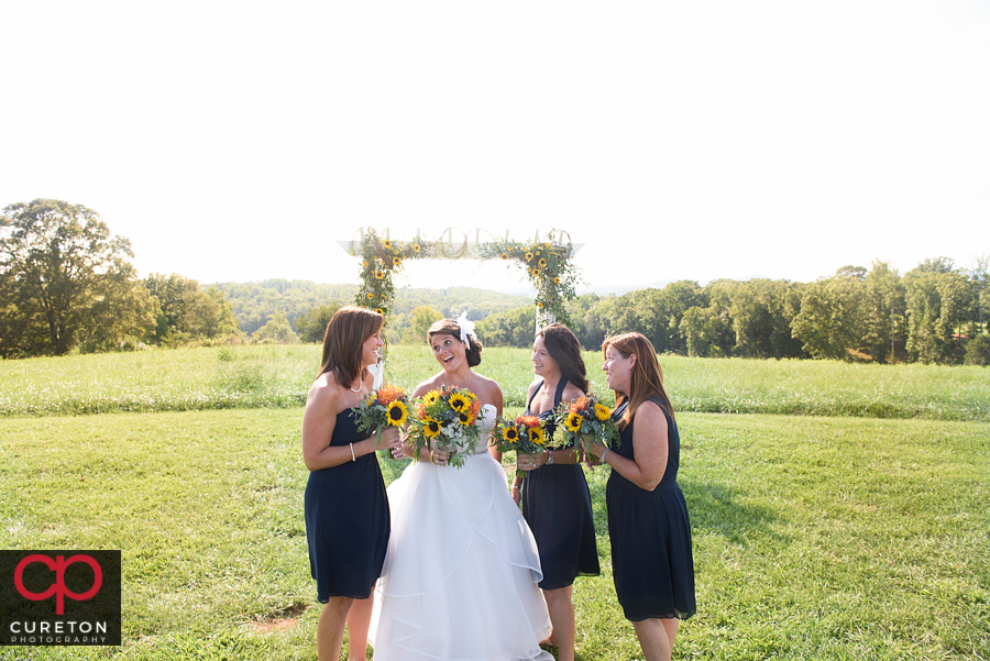 Bridesmaids in the field.