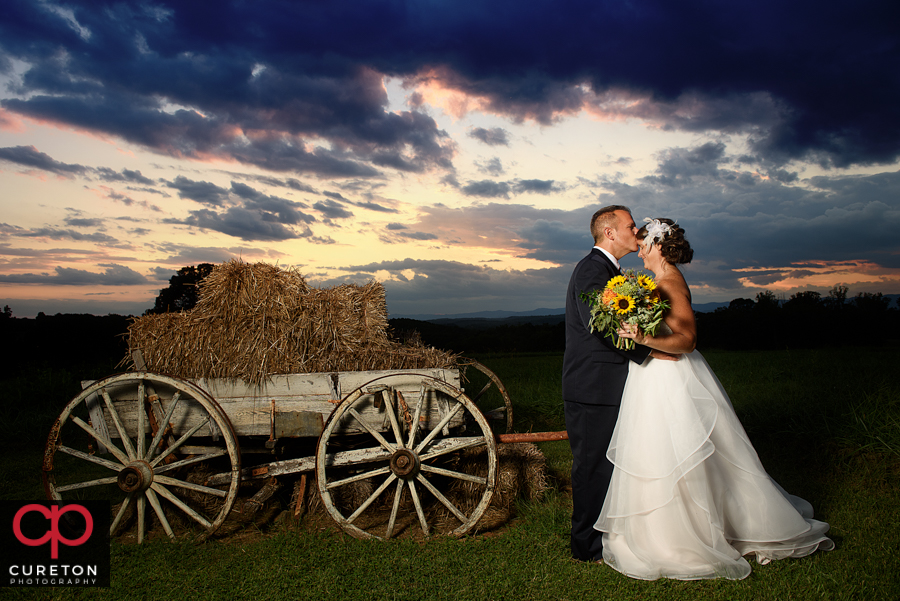 Bride and groom sunset photo at Lindsey Plantation.