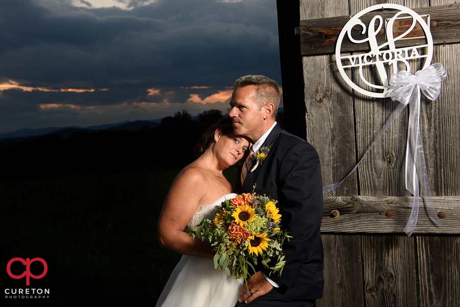 Bride and groom sunset photo at Lindsey Plantation.