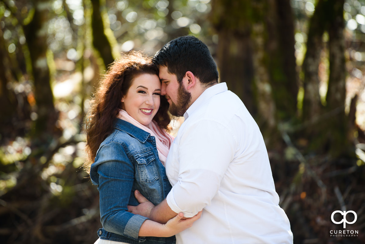 Engaged couple in Pisgah Forest near Brevard,NC.
