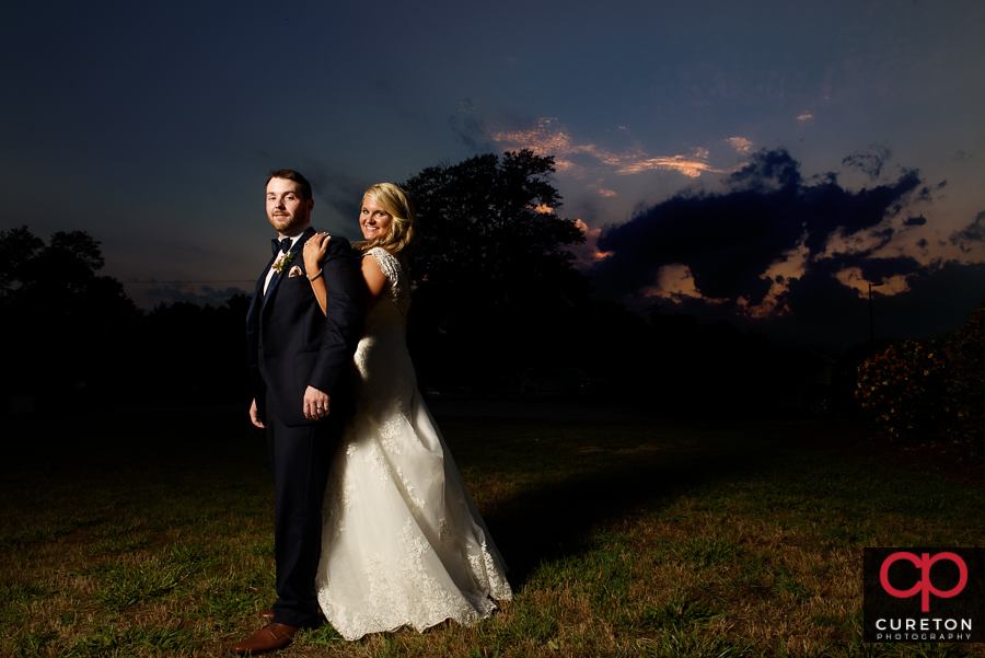 Bride and Groom after their wedding reception at the Loom.