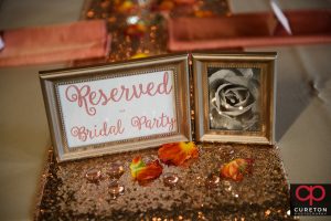 Reserved for bridal party sign.