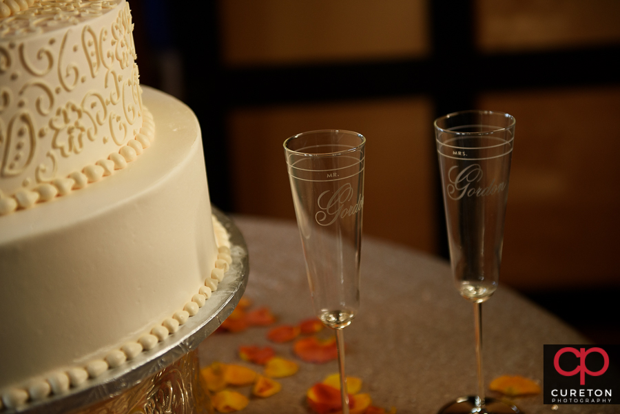 Bride and Groom's toast glasses.