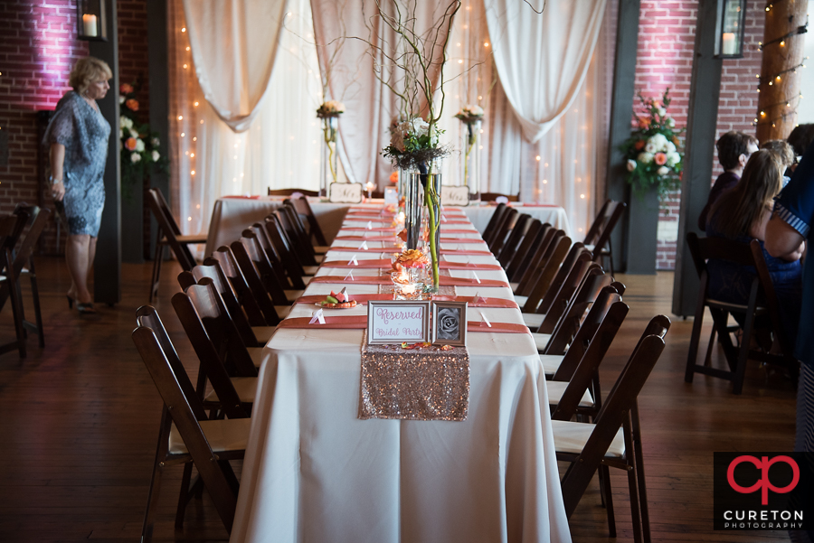 The wedding party table at The Loom at Cotton Mill Place.