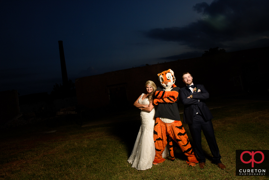 Bride and Groom and the Clemson Tiger.