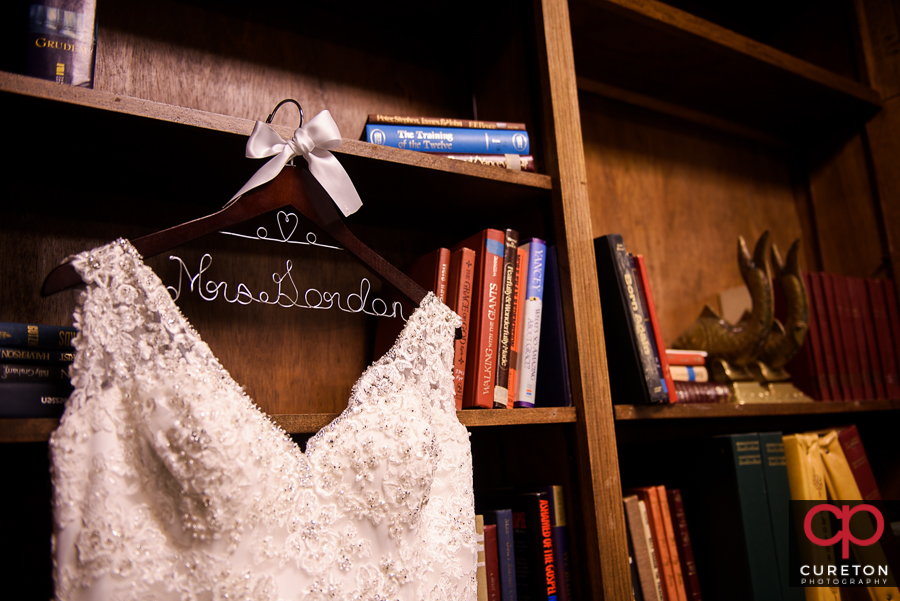 Bride's custom hangar for her dress.